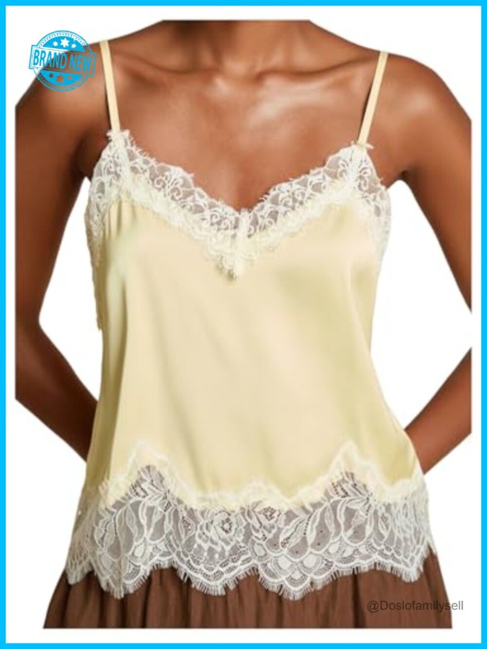 Women's Satin Lace Trim Cami Top V Neck Spaghetti Strap Y2K